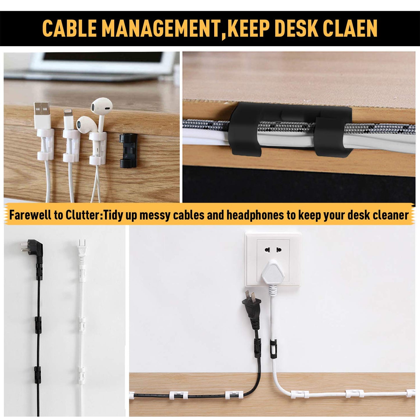 Cable Clips with Strong Self-Adhesive, XIAOXI Cable Management TV PC Wire Holder Sticky Tidy and Organizer Cord and Wires - 40 Pcs (Clear)