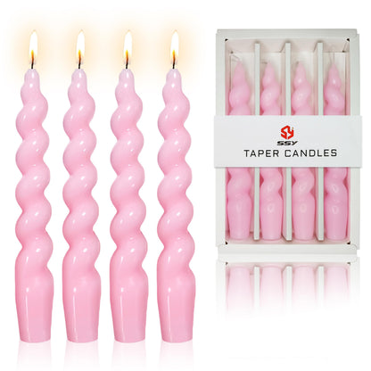 Pink Taper Candle Twisted Candles 4 PCS Unscented Spiral Candlesticks 7.5 inch Tapered Candles for Christmas Halloween Dinner Wedding Home Decor, Relaxation & All Occasions