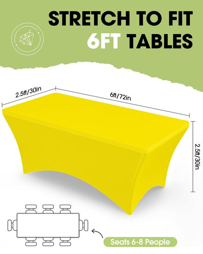 Pureegg Spandex Tablecloth 6ft - 2 Pack, Fitted and Tight Cloth for Rectangle Table, Wrinkle-Free and Stretch Table Cover for Party, Wedding, Banquet and Birthday, Yellow