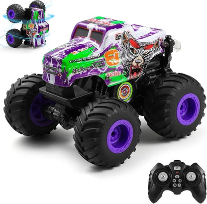 DYODYORC Remote Control Car 2.4Ghz All Terrain Monster Truck Toys RC Truck with Music 3 Lighting Effects 360 Stunt Capable 2 Batteries Ready to Run Toy Gifts for Boys and Girls (Purple)