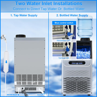 Amzgachfktch Commercial Ice Maker, 100lbs/24H Ice Maker Machine, 2 Water Inlet Modes, Ice Machine with 22lbs Storage, Auto Self-Cleaning, Under Counter/Freestanding Ice Maker for Home/Office/Shop/Bar
