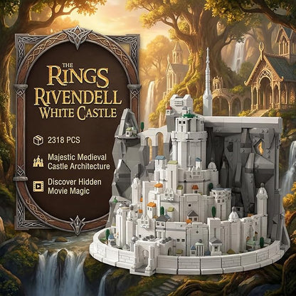 Medieval The Rings White Castle Architecture Sets for Adult Building with Lights Movie Modular Collectible for Fans Gift Toy for Men and Women (2318 Pcs)