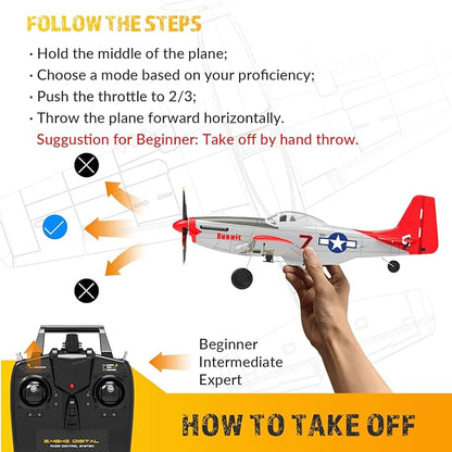 4-Channel RC Plane P51 Mustang - Ready to Fly RC Airplane with X-Pilot Stabilization - Remote Control Airplane for Adults One-Key Aerobatics 2.4GHz 6-Axis Gyro