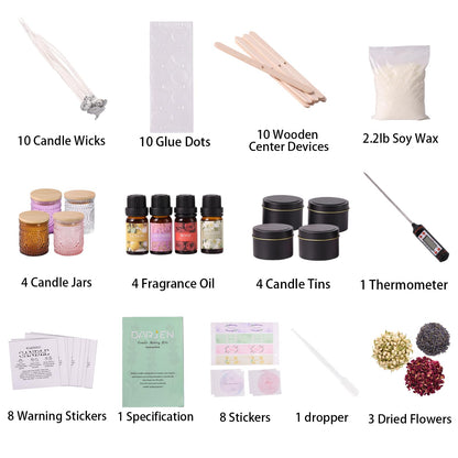 DARJEN Candle Making Kits - Soy Candles Making Supplies for Adults Including 4 Candle Jars(Clear, Pink, Amber, Purple), Candle Tins, Wax, Scents, Dried Flower & More, DIY Arts & Crafts Kits Home Decor