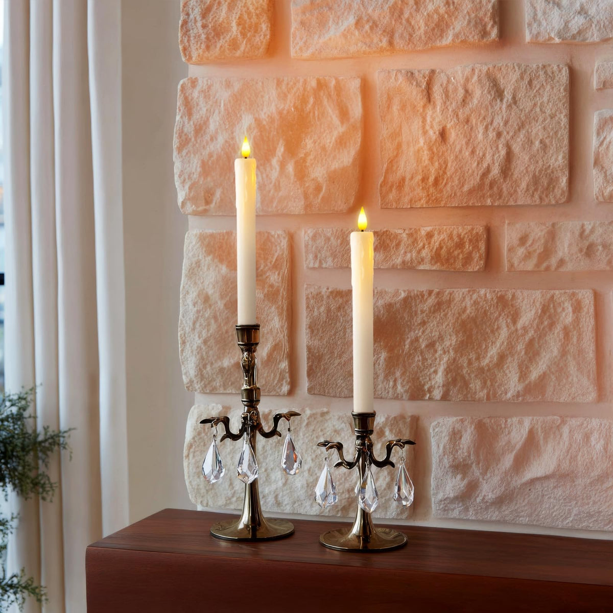 Homemory 12 Pcs Real Wax Flameless Taper Candles with Remote Timer and Dimmer, Battery Operated Candlesticks with Flickering Light, White Window Candles, 9.6 Inches for for Wedding Home Decor