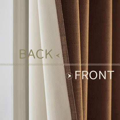 MIULEE Linen Curtains - 100% Blackout Thermal Insulated Drapes | Brown Grommet Room Darkening | 52 x 90 Inch (2 Panels)