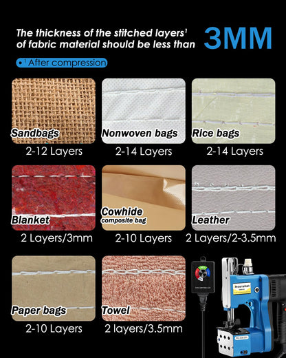 Moonshan Adjustable Speed Bag Sewing Machine 6.4Lbs Automatic Woven & Non-woven Fabrics, Leather Bag Closer