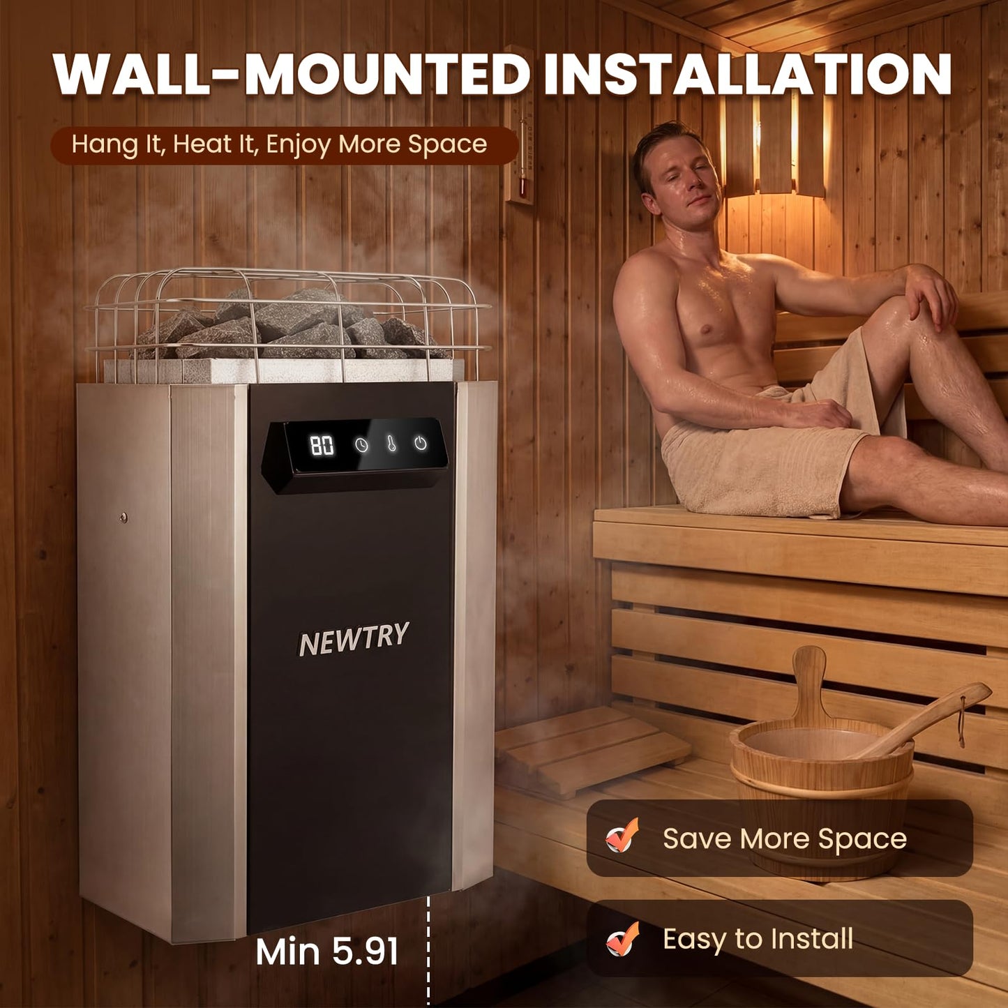 NEWTRY 3.5KW Sauna Heater Digital Electric Sauna Heaters 220V Dry Sauna Stove for Max. 141 Cu.ft Home Spa Hotel Sauna Room