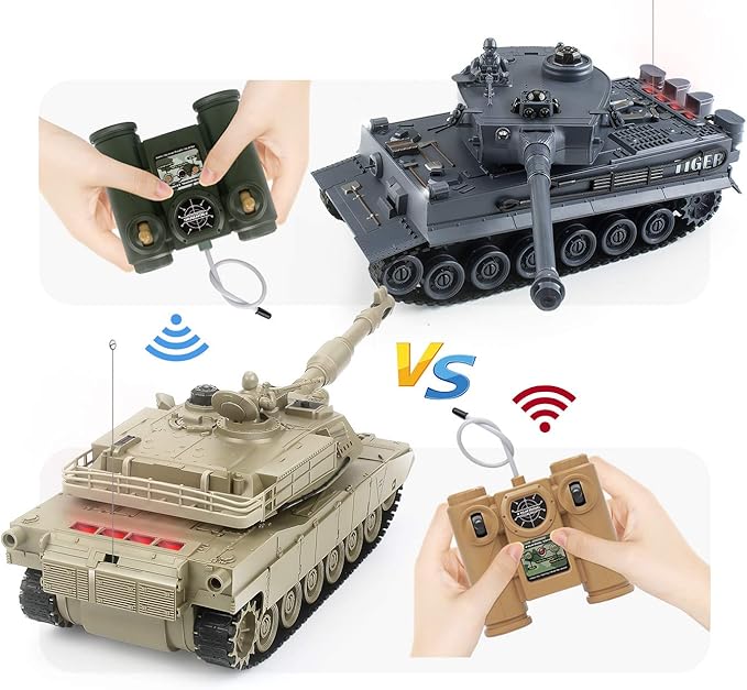 BEAURE Rc Tanks1:28 WW2 M1A2 America Army Tank Toys for Boys9 Channels Remote Control Cars with Sound and Light RC Military Truck Vehicle for Kids Boys Girls (Khaki)