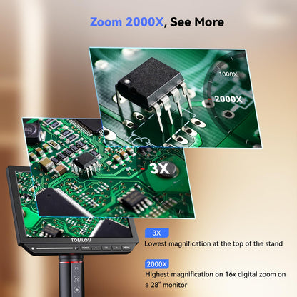 TOMLOV Autofocus 4K Digital Microscope: 8" TM4K-AF Flex Arm HDMI Micro Soldering Microscopes for Adults, Side Lights Coin Microscope, 52MP LCD Microscopes with Screen, Electronics Repair Mat,16GB