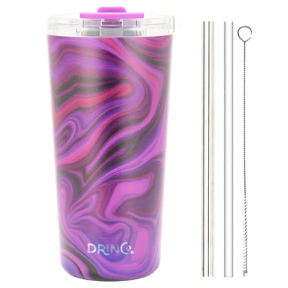 Drinco - 20 oz Stainless Steel Tumbler | Double Walled Vacuum Insulated Mug With Lid, 2 Straws, For Hot & Cold Drinks (20oz Purple Swirl)