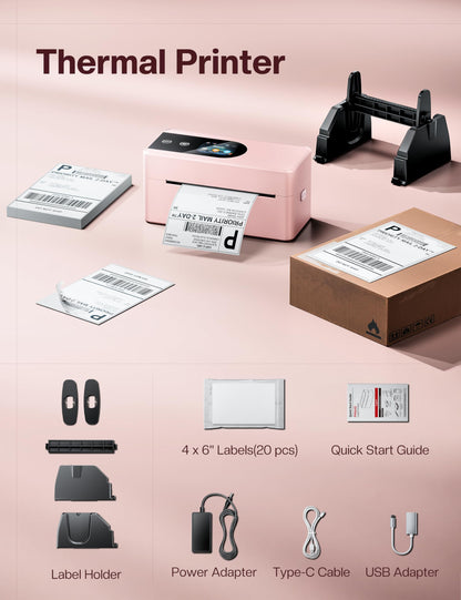 Phomemo 4x6 Shipping Label Printer with Touch Screen, Bluetooth Thermal Printer for Small Business, Auto Label Detection, 150mm/s High Speed, Compatible with Amazon, USPS, UPS, iOS Android Windows Mac