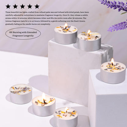 8 Pcs Lavender Scented Tealight Candles, 6H Long Burning - 100% Palm Wax Based Scented Tea Lights with Dried Flowers, Non-Toxic/Smokeless Tea Lights Candles for Spa, Bath, Wedding