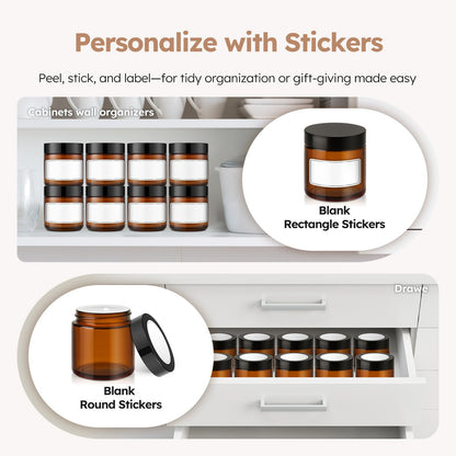4 oz Glass Jars with Lids, 24 Pack Amber Small Glass Jars with Black Lids Leakproof Round Airtight Empty Cosmetic Travel Containers with Inner Liners For Lotions Powders and Candle Making