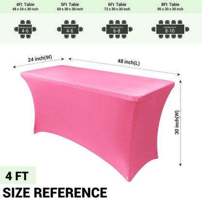 Obstal Spandex Table Cover 8ft Fitted Tablecloth Rectangular - Stretch Rectangle Folding Table Cloth for Birthday Party Wedding Banquet, Dark Pink, 96L x 30W Inch