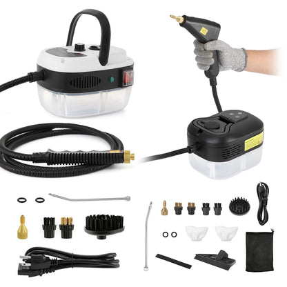 BEAMNOVA White 1L 2500W Car Steamer for Auto Detailing High Pressure Handheld Steam Cleaner + 1.2L Black Steam Cleaner