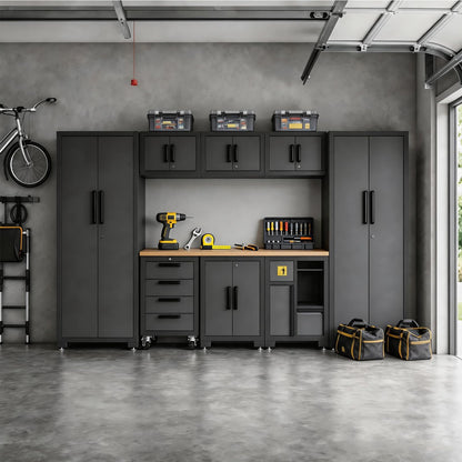 Torin Garage Cabinets Storage System, 9-Pcs Included Steel Cabinets Drawers Rolling Chest and Trash Can Cabinet, Locked Storage Cabinet, Perfect for Organizing Garage and Tools