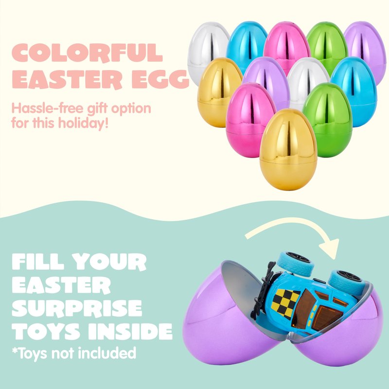 JOYIN 3.15" Metallic Easter Eggs, Shinny Plastic Eggs Colorful Bulks for Easter Hunt, Filling Treats, Easter Basket Stuffers, Classroom Prize Supplies, 48PCS