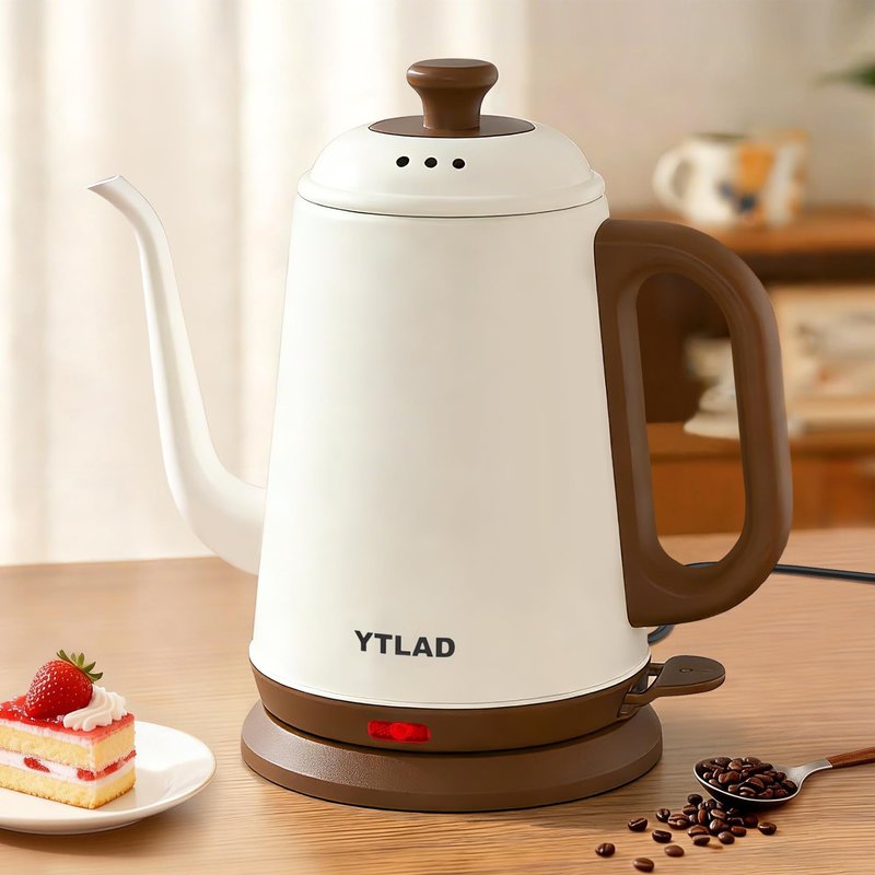 YTLAD Gooseneck Electric Kettle 1L, 1000W Fast Boiling for Pour-Over Coffee & Tea, 304 Stainless Steel BPA-Free, Precise Flow Spout, Auto Shut-Off & Boil-Dry Protection, Retro Style (White)