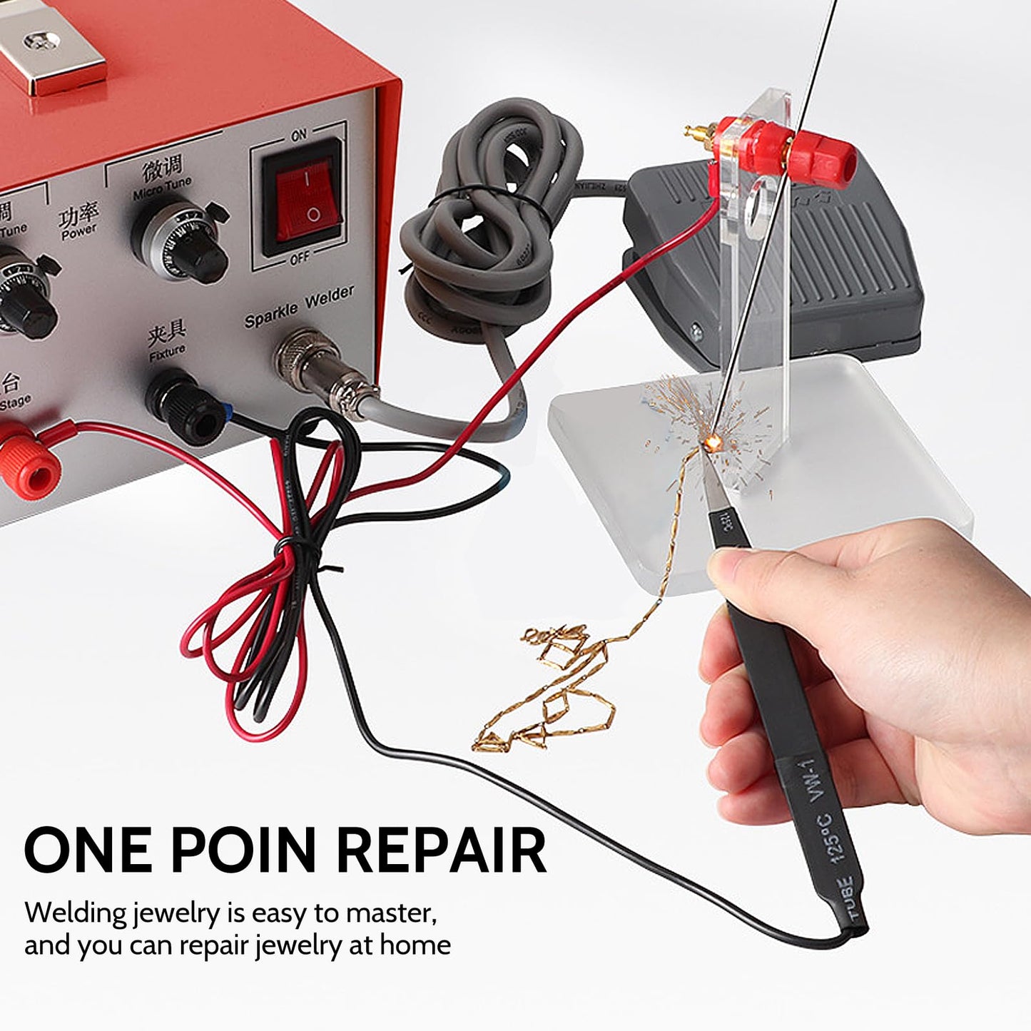 30A Jewelry Spot Welder Machine, Handheld Jewelry Spot Welder for Gold, Silver, Platinum, K Gold, Professional Pulse Arc Spot Welder, Spot Welding Equipment for Jewelry DIY Repair (Red)