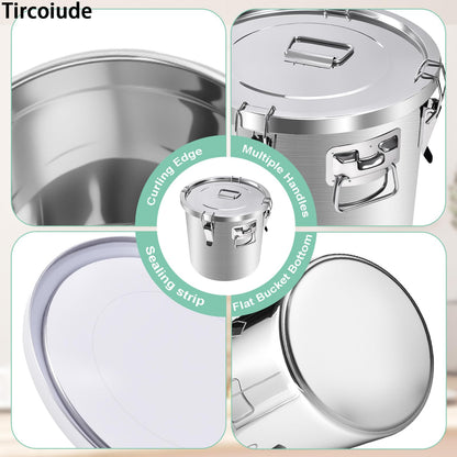 Tircoiude 304 Tainless Steel Large Airtight Canister, 60L/15.8Gal Dog Food Storage Container with Lockable Lid Carry Handle for Liquid Storage, Brewing, Kitchen Commercial Use