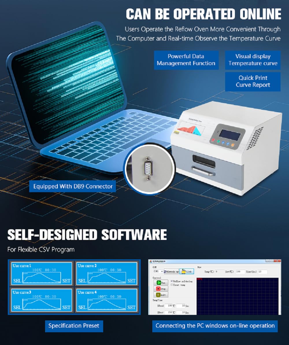 Precision 1600W Infrared PCB Soldering Furnace Reflow Oven for PCB Soldering with Hot Cyclic Wind Function