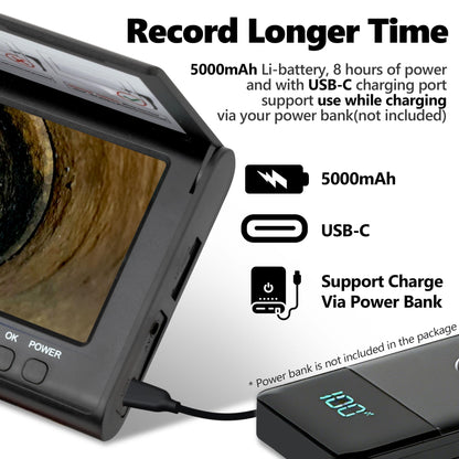 𝟐𝟎𝟐𝟔 𝐧𝐞𝐰 HD1080P Sewer Camera with DVR 32GB, 4.3" Drain Camera (Easy to Use), Pipe Inspection Camera, 5000mAh, USB-C, Endoscope Camera with 4-Level LED Lights, Cable Marking, 100ft/30M