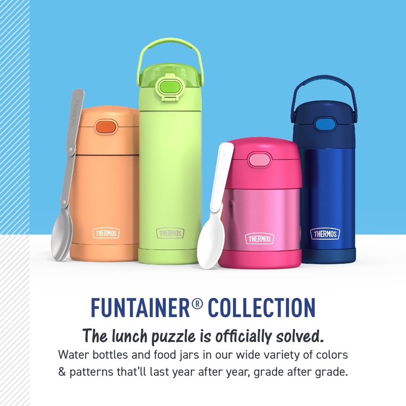 THERMOS FUNTAINER Water Bottle with Straw - 12 Ounce - Kids Stainless Steel Vacuum Insulated Water Bottle with Lid, Blue/Green