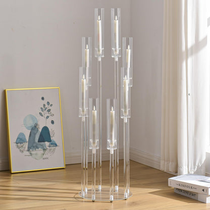 VINCIGANT 8 Arms Clear Candlesticks Holder for Wedding Decorations,Tall Arcylic Candelabra Candle Holder with Shade for Valentines Day Events Party Table Centerpiece,Fit LED Candles