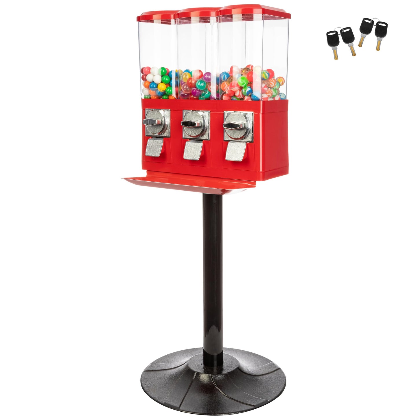 Gumball Machine - Triple Candy Machine Dispenser for Gumballs, Capsules, and Candy - Vending Machines for Business by Great Northern Popcorn (Red)