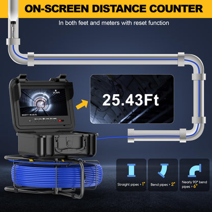 Anysun Self-Leveling Sewer Camera with Distance Counter, 0.28in/7mm Diameter 165ft Cable, 9'' 1080P IPS Screen, Pipe Inspection Camera with DVR Recording-32GB