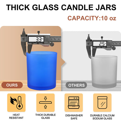 SHOWIN 10 OZ Thick Candle Jars for Making Candles 15 Pcs, Empty Jars with Wood Lids for Candle Making, Sample Container, Frosted Blue