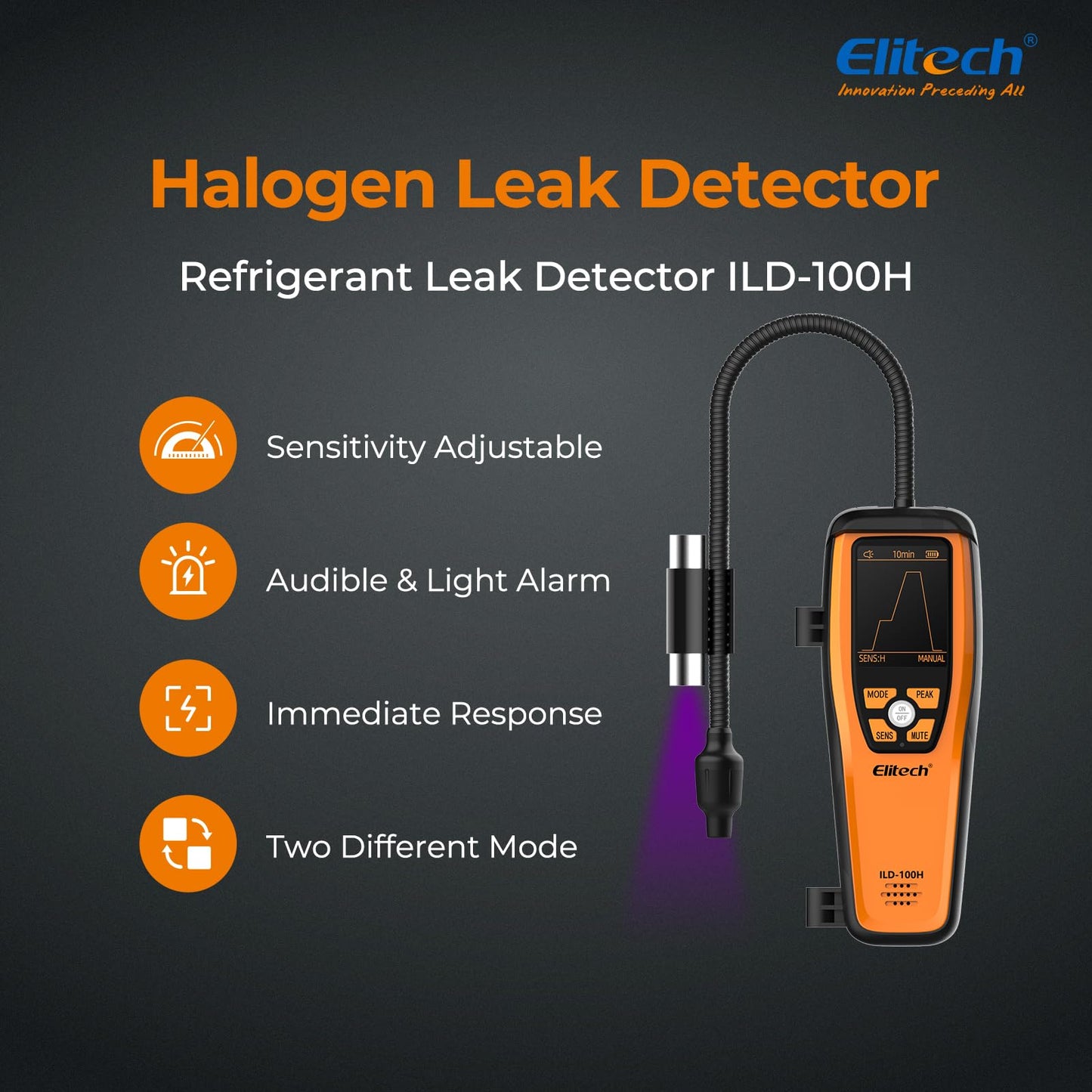 Elitech HVAC Refrigerant Leak Detector Heated Diode Sensor Halogen Freon Sniffer, Air Conditioning Detection, R22 R410A R134A R1234YF CFCs HCFCs HFCs, ILD-100H
