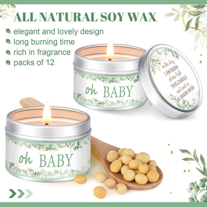 Funtery 12 Pcs Baby Shower Party Favors for Guests Baby Shower Candles Lavender Scented Candle Rustic Tealights Candles Gender Reveal Return Gifts(Leave)