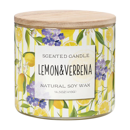 Lemon Candle, Lemon Verbena Scented Candle, Large 3 Wicks Candle, 14 oz