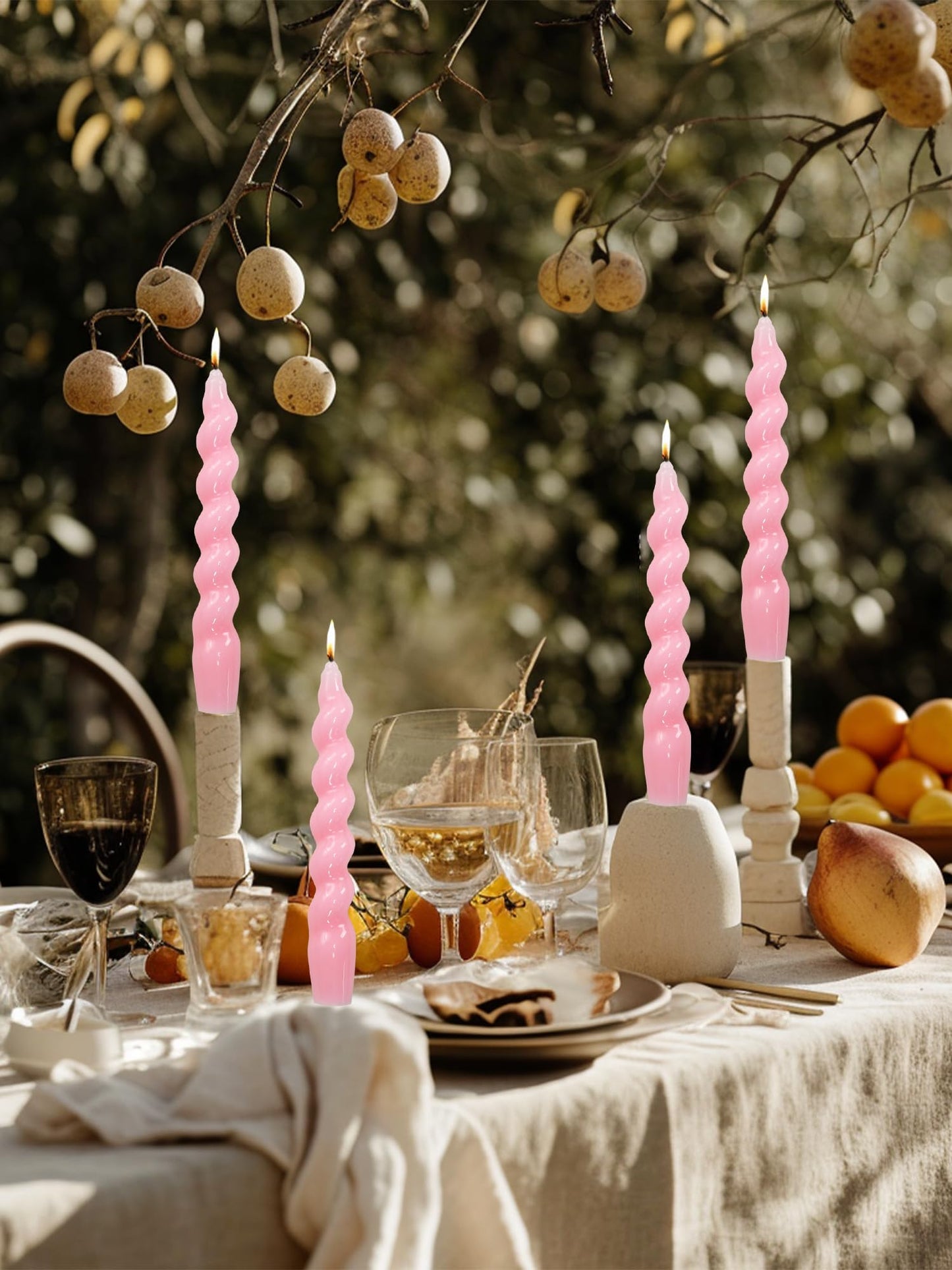 LPUSA Pink Spiral Taper Dinner Candles Conical Stick Candles Wax Unscented Dinner Candle Dripless for Home Decor, Relaxation Set of 4（7.6" Baby Pink）