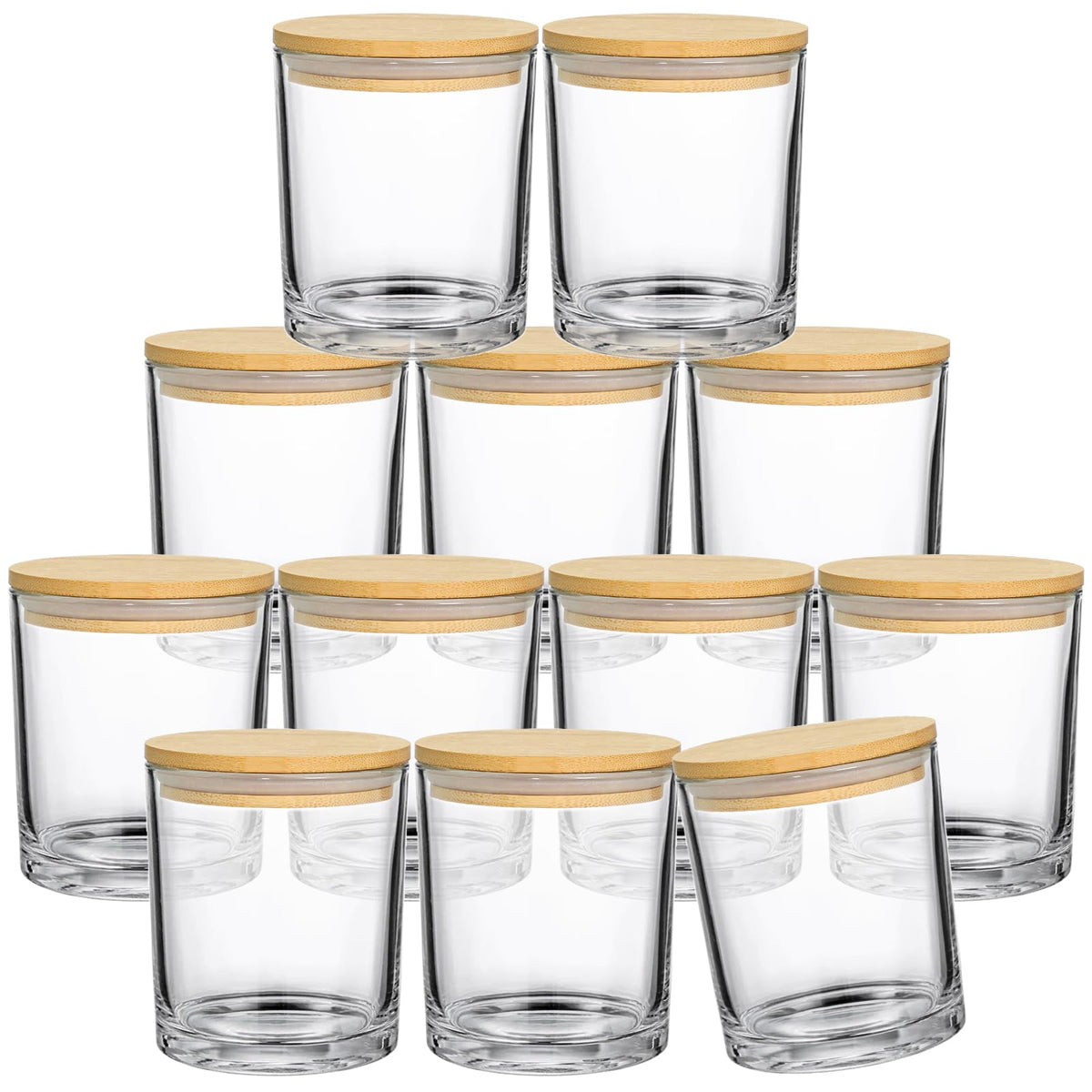 SUPMIND 12 Pack 14 fl.oz Glass Candle Jars - Clear Empty Glass Vassels with Bamboo Lids, Bulk Candle Containers Jars for Making Candles 12 14 fl.oz