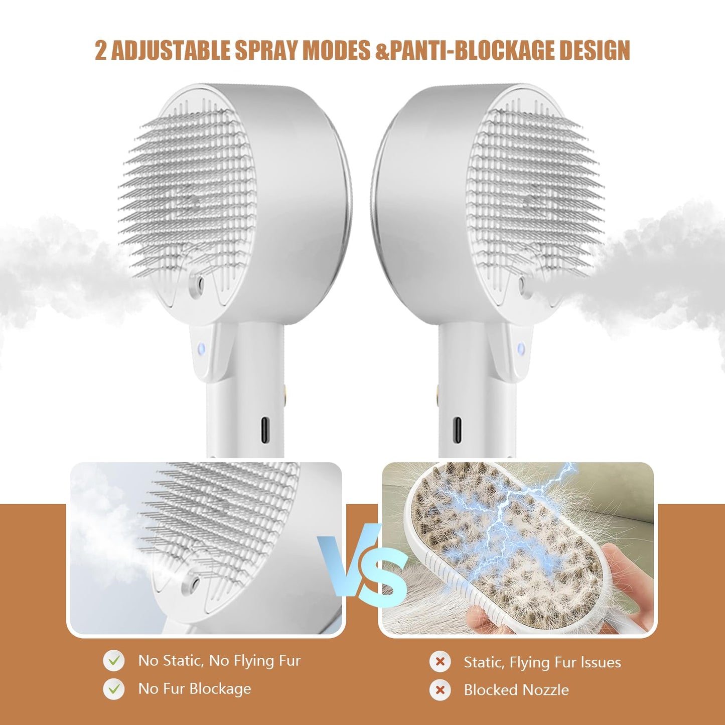 Cloud Care Cat Brush for Indoor Cat Steam Brush for Shedding Spritz Defur Comb for Cats Dogs Steam Brushes for Long Short Hair Cats Dogs Pet Steam Brushes for Massage Grooming Self-Cleaning