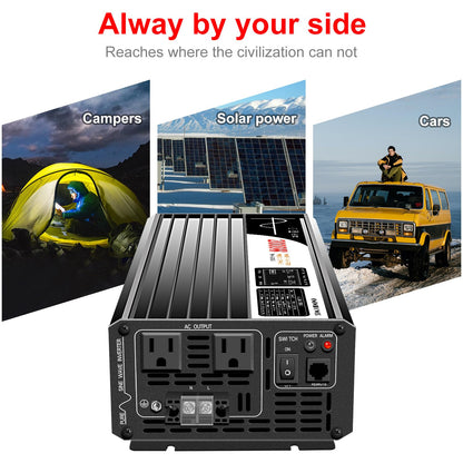 Xijia 2000W Pure Sine Wave Inverter，24V to 120V AC Converter for Home，Solar Systems，Remote and Bluetooth Control for Truck，Camping，with 2 20A AC Socket，Surge Power 4000W