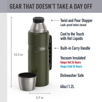 THERMOS Stainless King Vacuum-Insulated Beverage Bottle, 40 Ounce, Army Green
