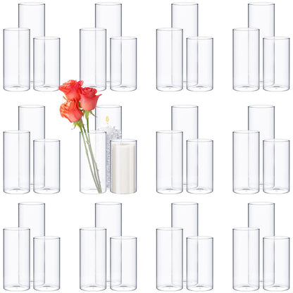 Didaey 36 Pcs Thin Cylinder Vases Set for Centerpieces 2.5'' Diameter 2mm Thickness Clear Glass Vase Hurricane Floating Candle Holder for Wedding Table Decoration (2.5'' X 5'',6'',8'')