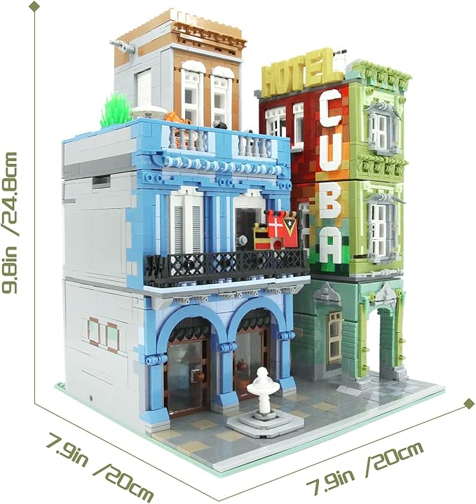 ZenithFlow Street View Building Blocks Kit Cuba Hotel Mini Blocks Construction Toys European Architecture Model House Store Building Set Idea Gifts Home Decoration Collection for Adults (3959 PCS)
