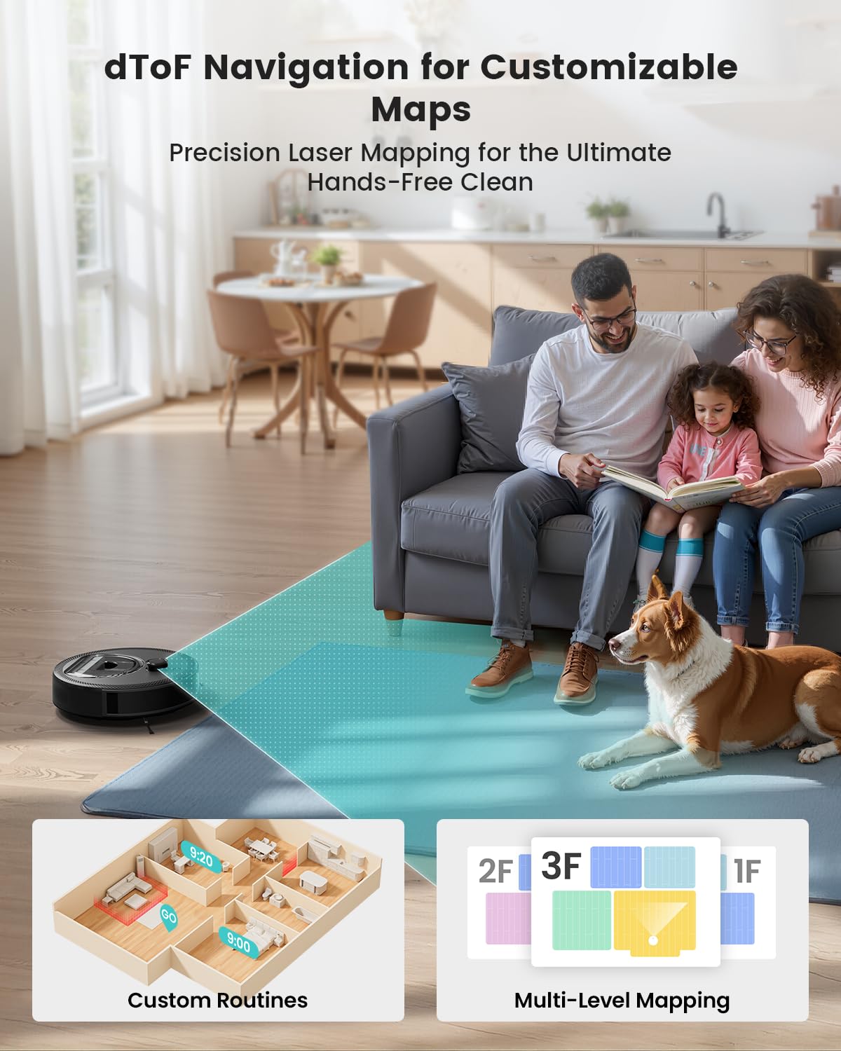 Lefant LiDAR Robot Vacuum and Mop, Smart Mapping and Obstacle Avoidance, Tangle-Free Pet Hair, 2.4G/5G WiFi App Control, Slim Design for Wider Coverage, Carpet Detection, M330 Pro