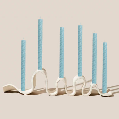 Spiral Taper Candles Blue Unscented Twisted Candlesticks 10 Inch Long Smokeless Ribbed Candle Sticks Creative Totem for Party Home Decor Gifts 6 Pcs