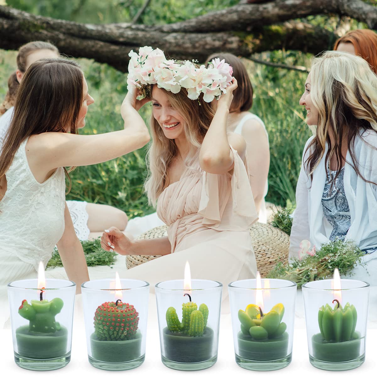 12 Pcs Decorative Succulent Cactus Tealight Candle Set - Handmade Mini Glass Holders, Decorative Votive Candles for House-Warming Party Wedding Baby-Shower and Home Decoration Gifts