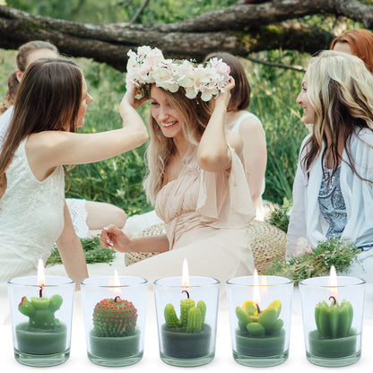 12 Pcs Decorative Succulent Cactus Tealight Candle Set - Handmade Mini Glass Holders, Decorative Votive Candles for House-Warming Party Wedding Baby-Shower and Home Decoration Gifts