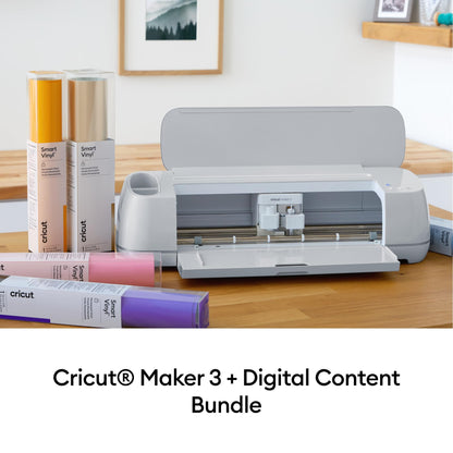 Cricut Maker 3 & Digital Content Library Bundle - Includes 30 Images in Design Space App - Smart Cutting Machine, 2X Faster & 10X Cutting Force, Cuts 300+ Materials, Blue, Leather,Vinyl