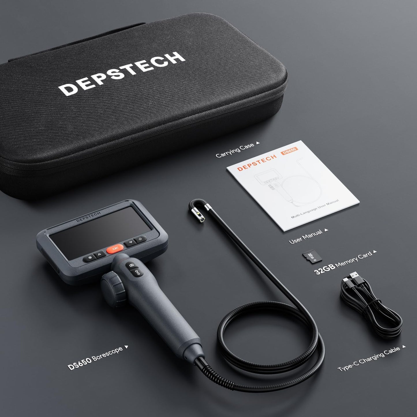 DEPSTECH Articulating Borescope Camera with Light: Dual Lens Industrial Endoscope with 4.5" Screen & 5FT Snake Cable, Video Inspection Scope Camera Automotive Tool for Wall, Pipe, Mechanic