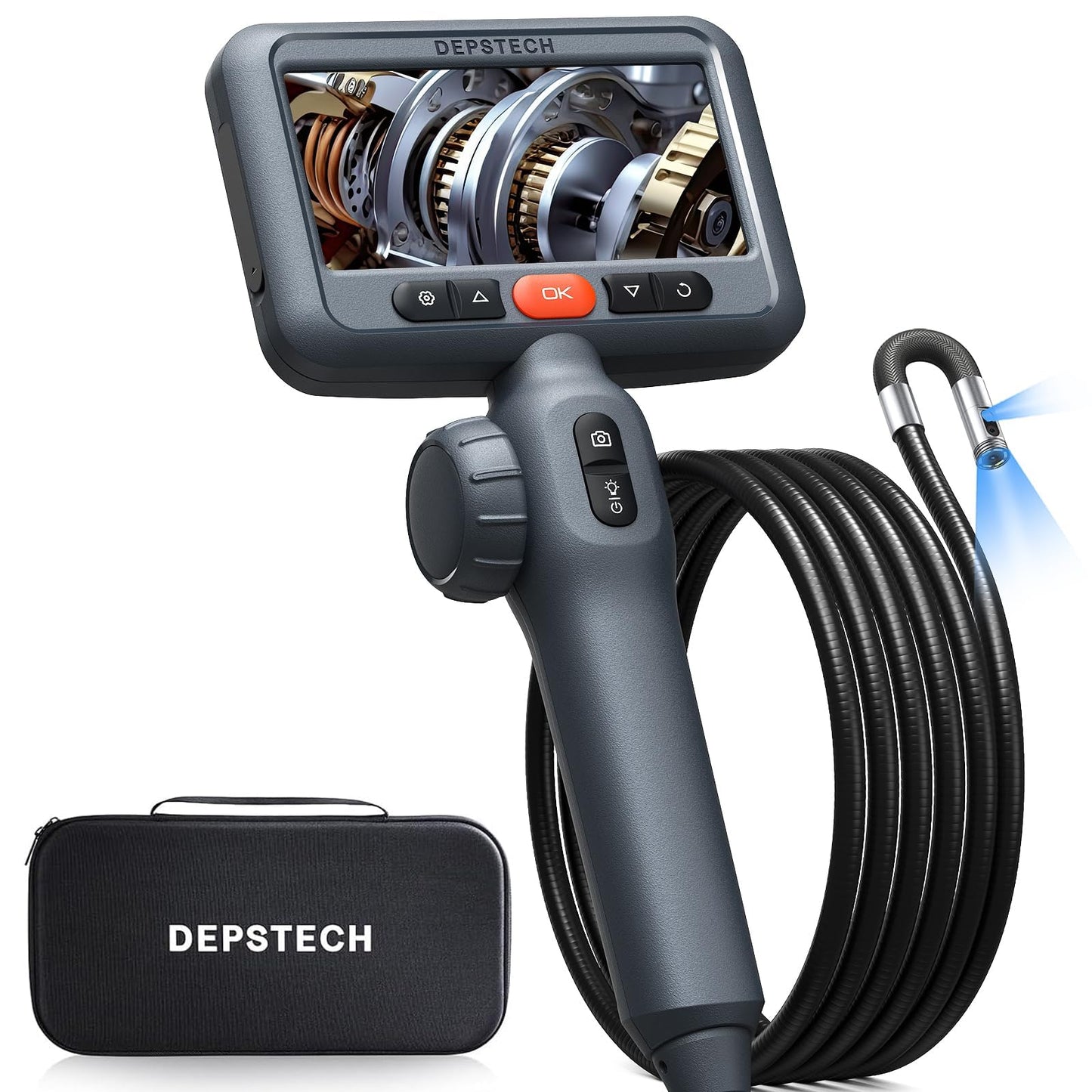 DEPSTECH Articulating Borescope Camera with Light: Dual Lens Industrial Endoscope with 4.5" Screen & 5FT Snake Cable, Video Inspection Scope Camera Automotive Tool for Wall, Pipe, Mechanic
