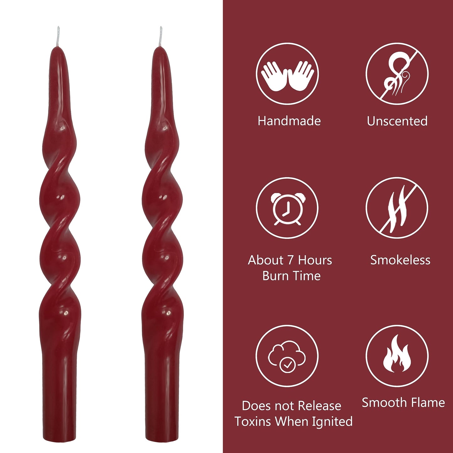 10 Inch Taper Candles Spiral Candle Unscented Handmade Set of 4 Smokeless Long Burning Twisted Candlesticks for Wedding Decoration Christmas(Red)